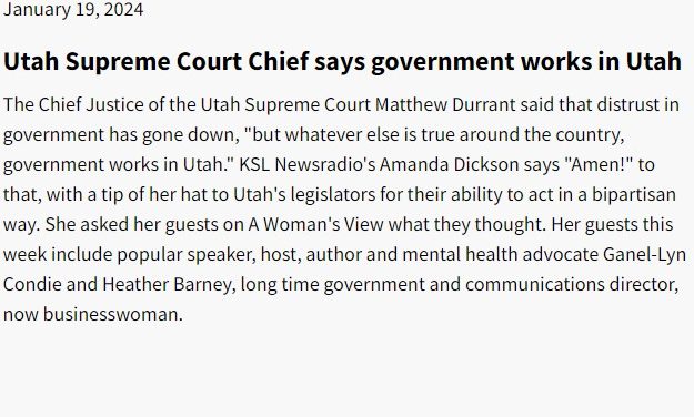 A Woman’s View: Utah Supreme Court Chief says government works in Utah